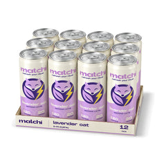 Matchi Lavender Oat Protein Matcha Latte 12-pack: twelve 8 fl oz cans in a tray
