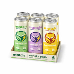Matchi Variety 6-pack: two Vanilla Oat, two Lavender Oat and two Banana Oat protein matcha lattes in 8 fl oz cans