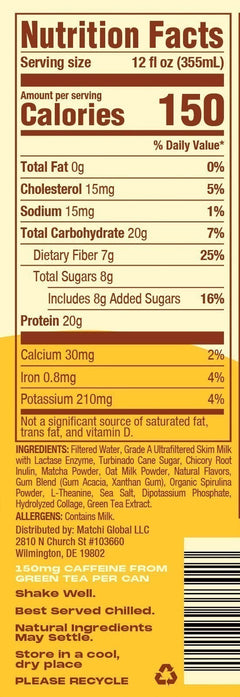 MATCHI Banana Oat — Nutrition Facts panel