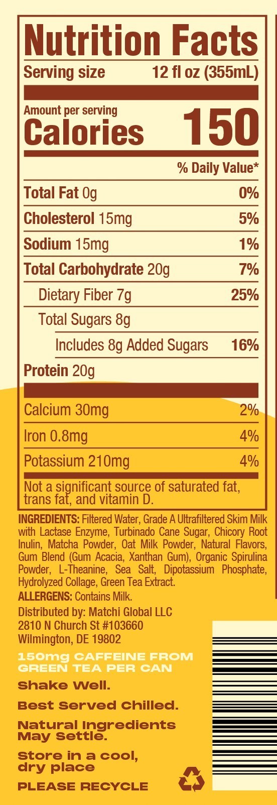 MATCHI Banana Oat — Nutrition Facts panel
