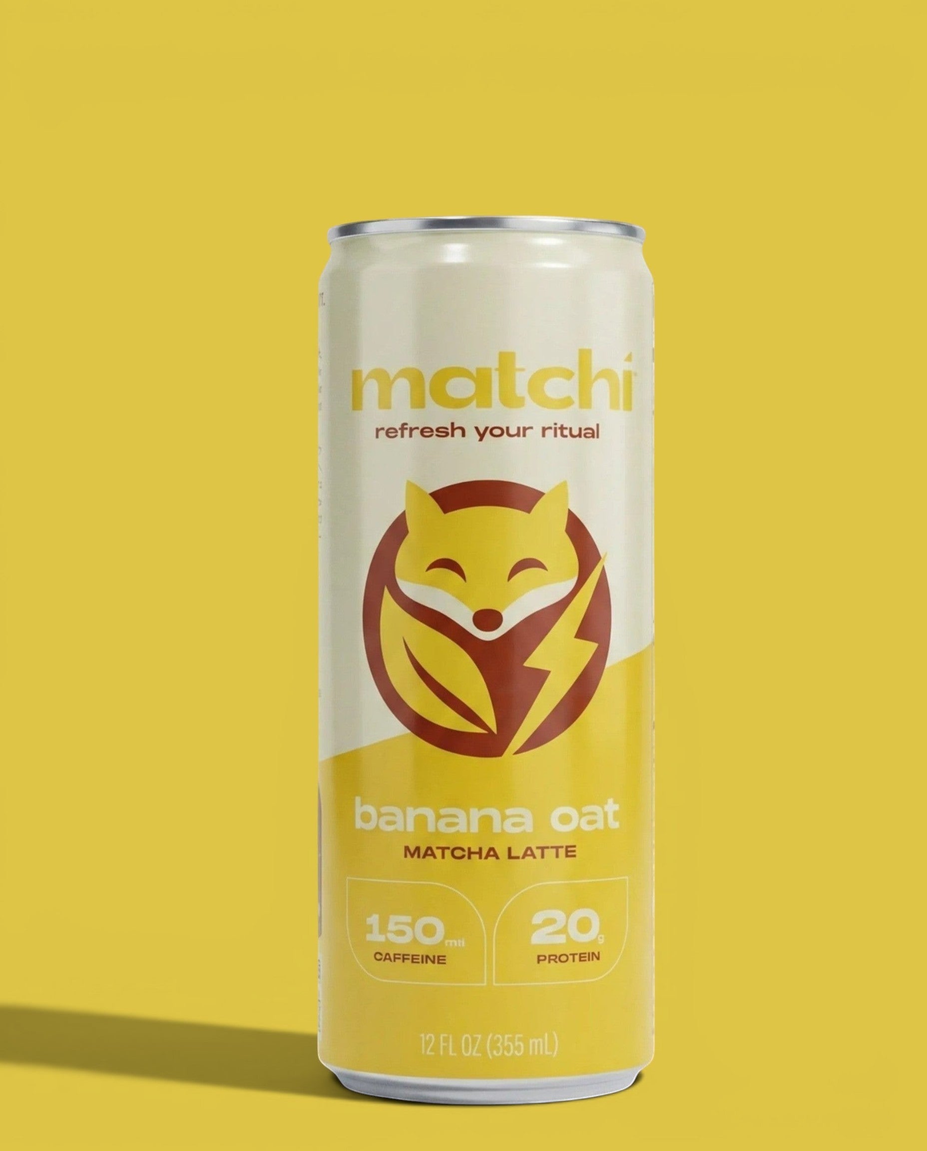 MATCHI Banana Oat Matcha Latte can with 150mg caffeine and 20g protein. Refresh your ritual.