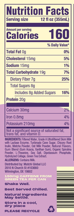 MATCHI Lavender Oat — Nutrition Facts panel