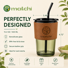 MATCHI Ritual Glass Cup dimensions: 3.46 by 4.72 inches, 15.2 oz borosilicate glass