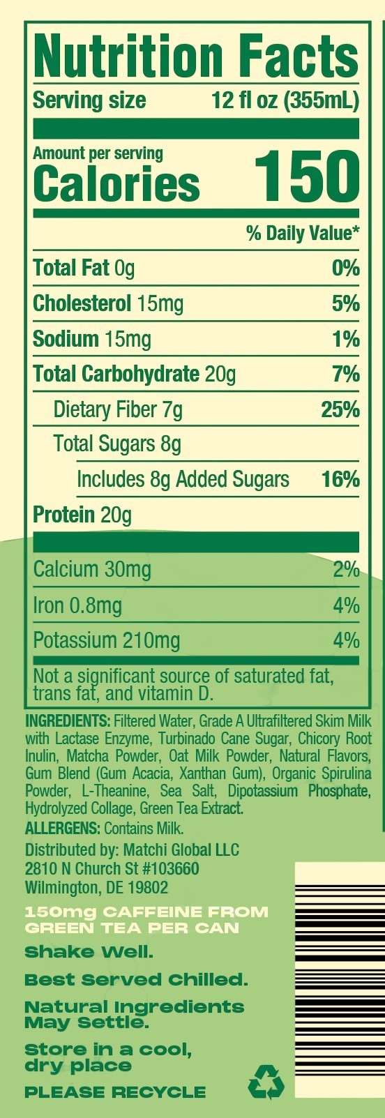 MATCHI Vanilla Oat — Nutrition Facts panel