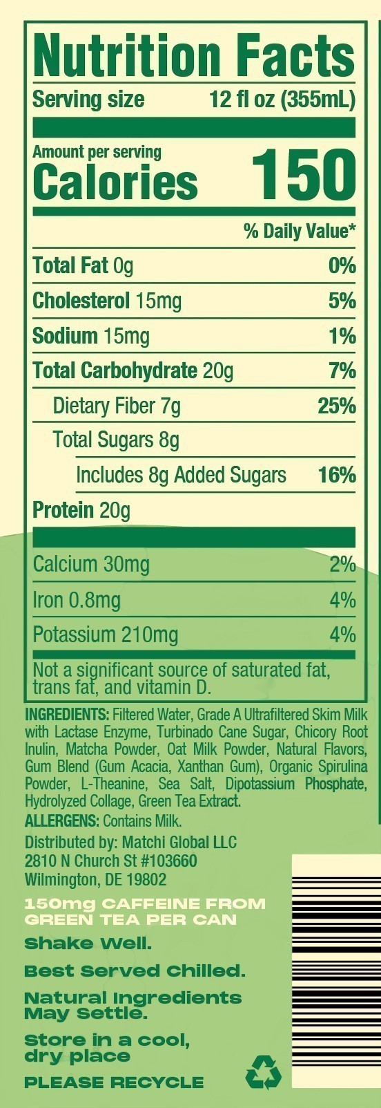 MATCHI Vanilla Oat — Nutrition Facts panel